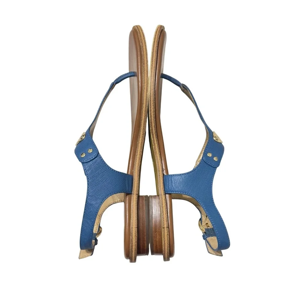 Michael Kors Plate Thong Sandals Women 6M‎ Blue Saffiano Leather Flat Logo